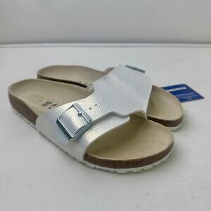 NEW Birkenstock Catalina Slide Sandals White Shiny Lizard Women's Sz 9